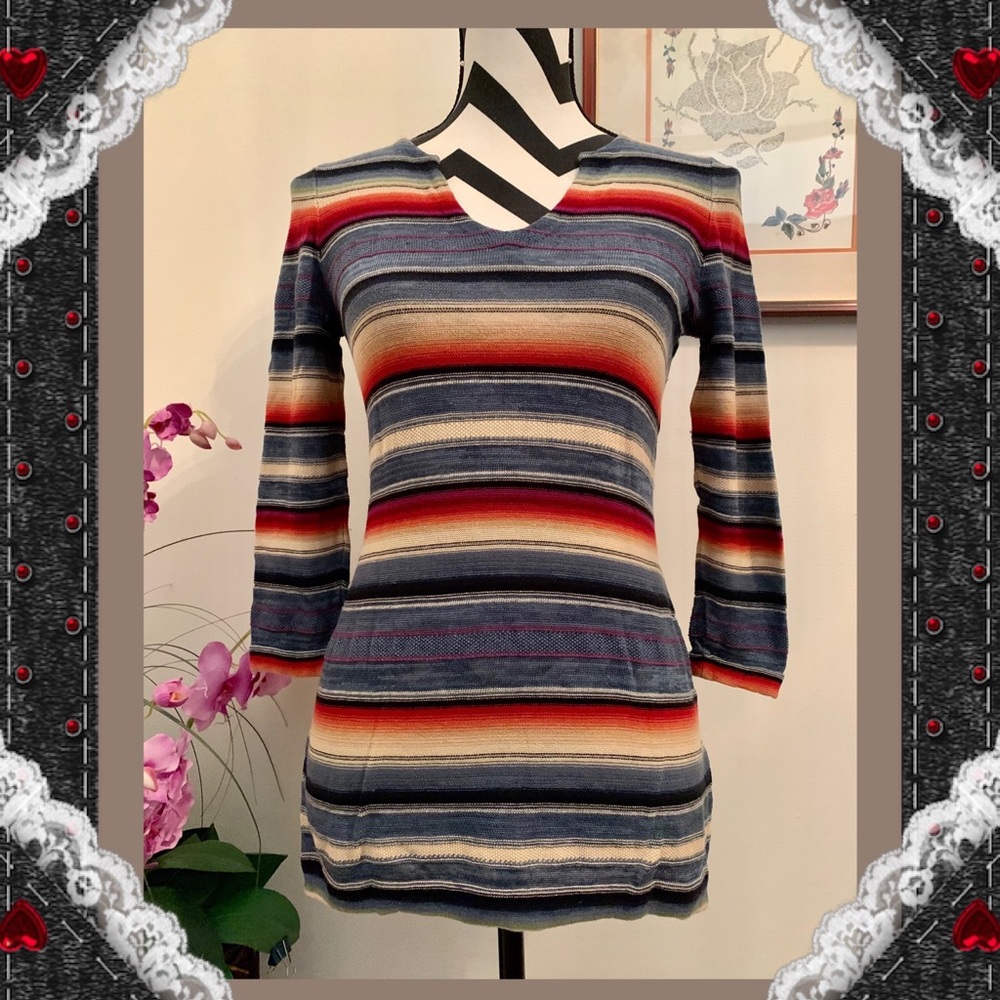 Lauren Ralph Lauren Striped 3/4 Sleeve Cotton Top